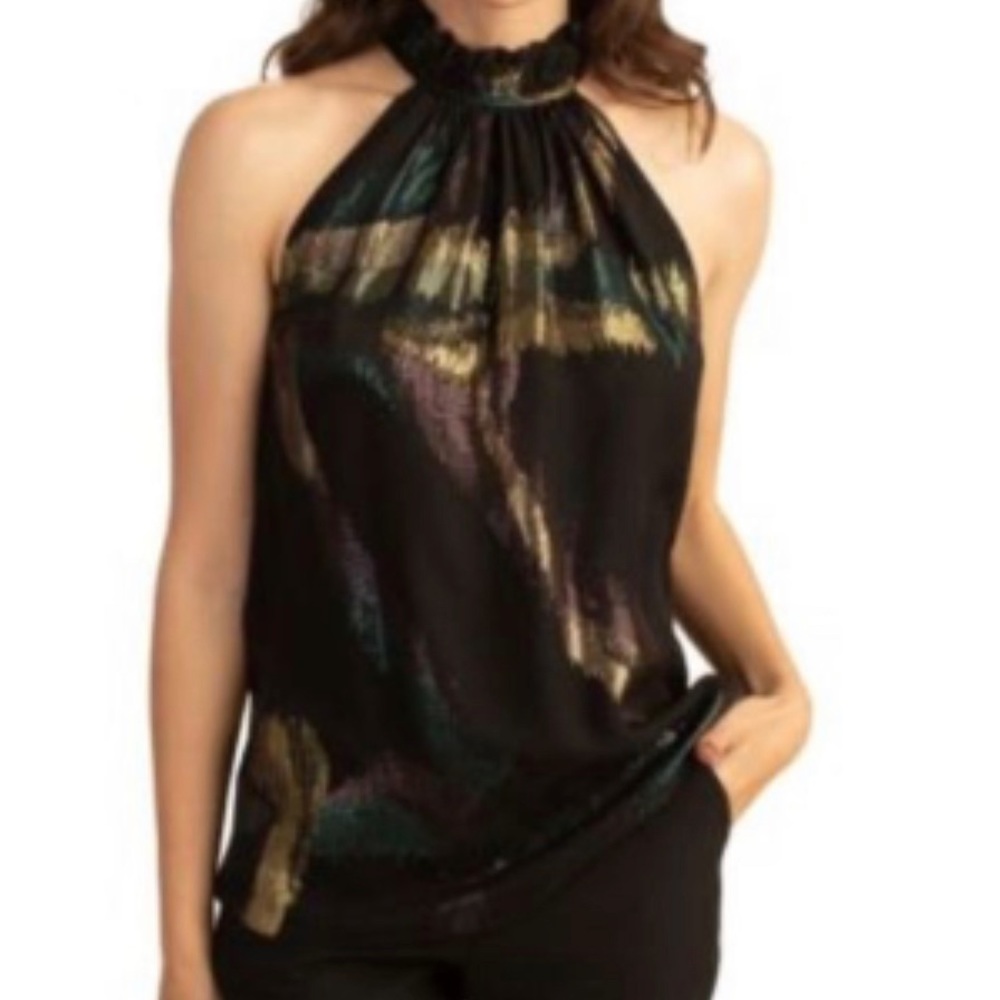 Trina Turk Playful 2 Halter Blouse in Black multi-metallic